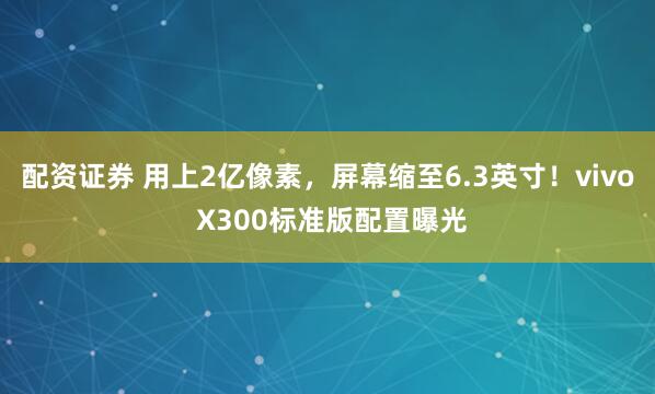 配资证券 用上2亿像素，屏幕缩至6.3英寸！vivo X300标准版配置曝光